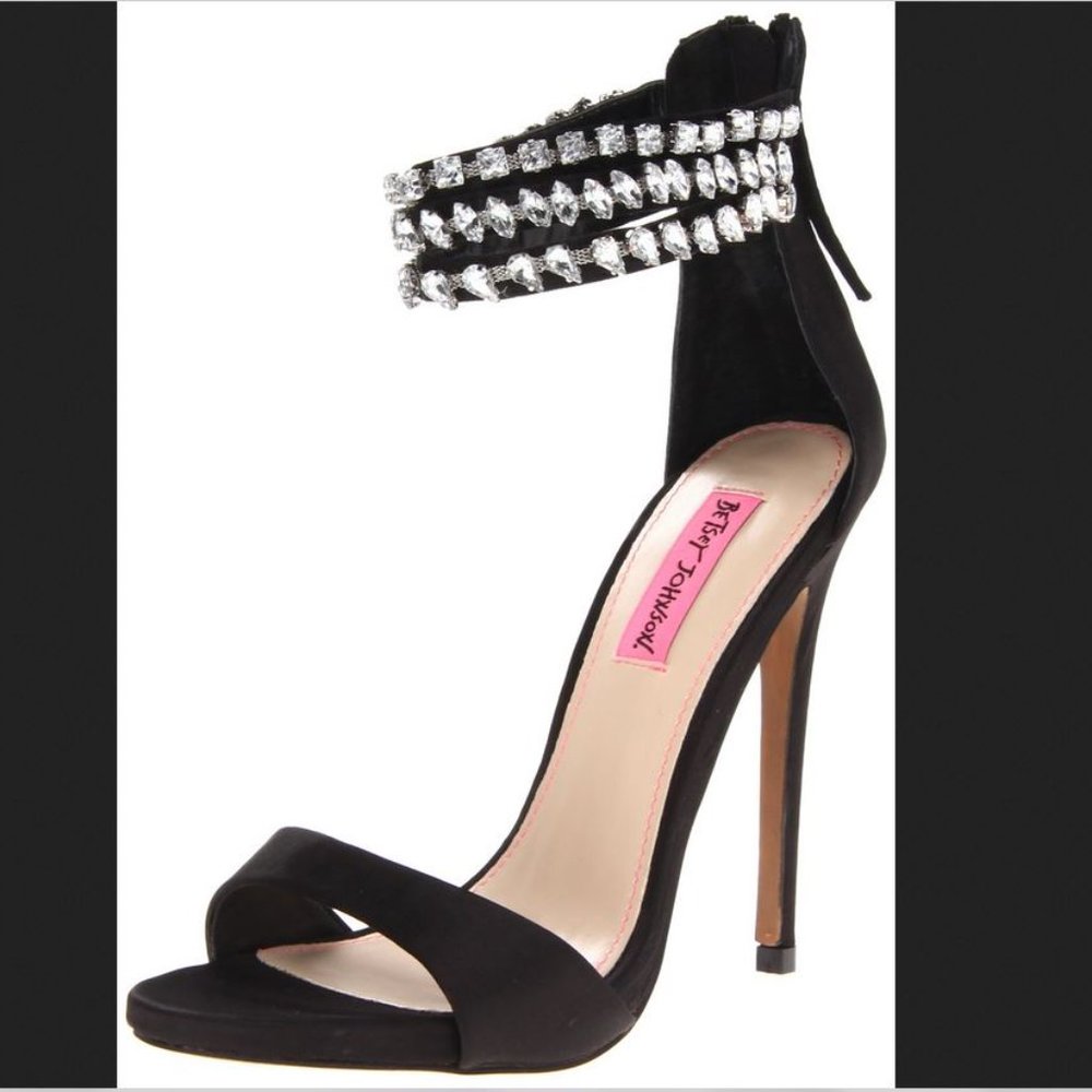 Betsey Johnson Maribell rhinestone ankle strap dress stiletto sandals, NEW, 7.5